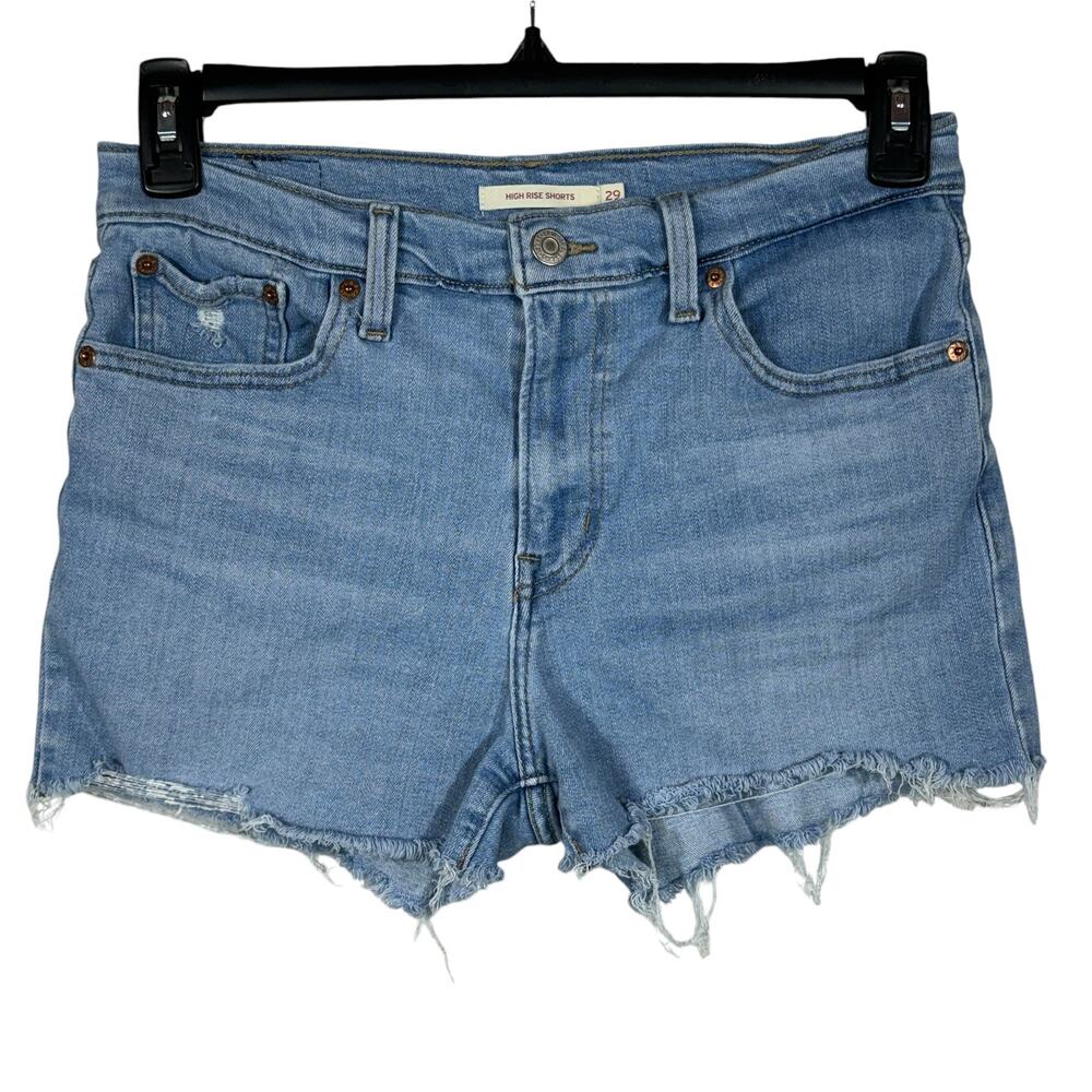 Levi’s SZ 29 High-Rise Jean Shorts Stretch Zip-Fly Pockets Frayed Hem Light Wash